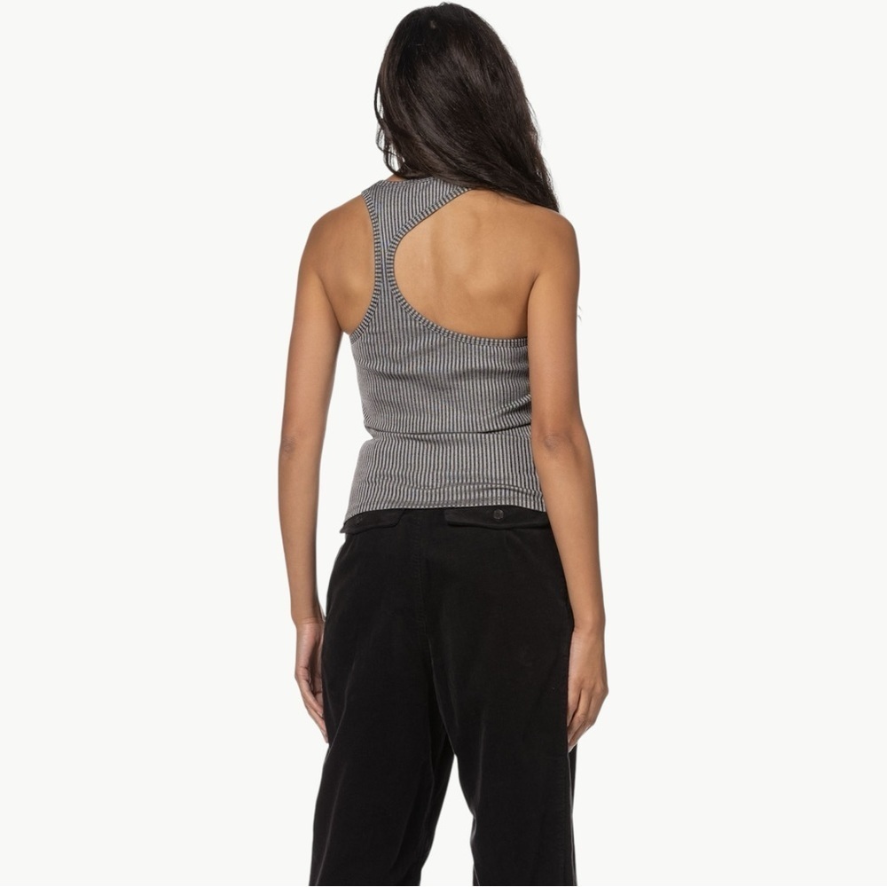 Anine Bing Kristen Asymmetrical Ribbed Tank Sz Medium Black Stretch Minimal NWT - Picture 3 of 11